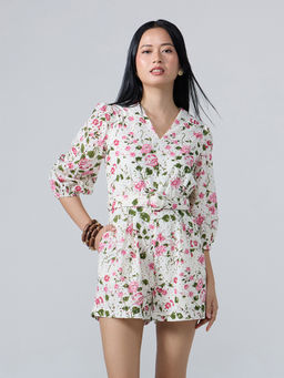 Twenty Dresses by Nykaa Fashion - Multicolor Floral V Neck Playsuit with Belt (Set of 2)