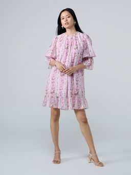 Twenty Dresses by Nykaa Fashion - Multicolor Floral Round Neck Ruffled Mini Dress