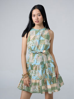 Twenty Dresses by Nykaa Fashion - Multicolor Floral V Neck Ruffled Hem Fit and Flare Mini Dress