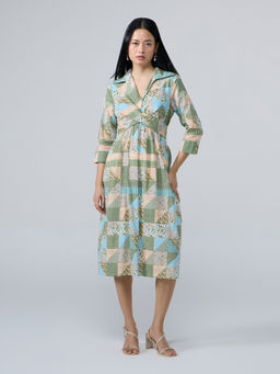 Twenty Dresses by Nykaa Fashion - Multicolor Floral Collared Midi Dress with Belt