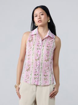 Twenty Dresses by Nykaa Fashion - Multicolor Floral Collared Sleeveless Shirt