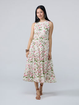 Twenty Dresses by Nykaa Fashion - Multicolor Floral Round Neck Tiered Fit and Flare Maxi Dress
