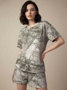 Outzidr - Grey Abstract Camo Printed Co-Ord Set