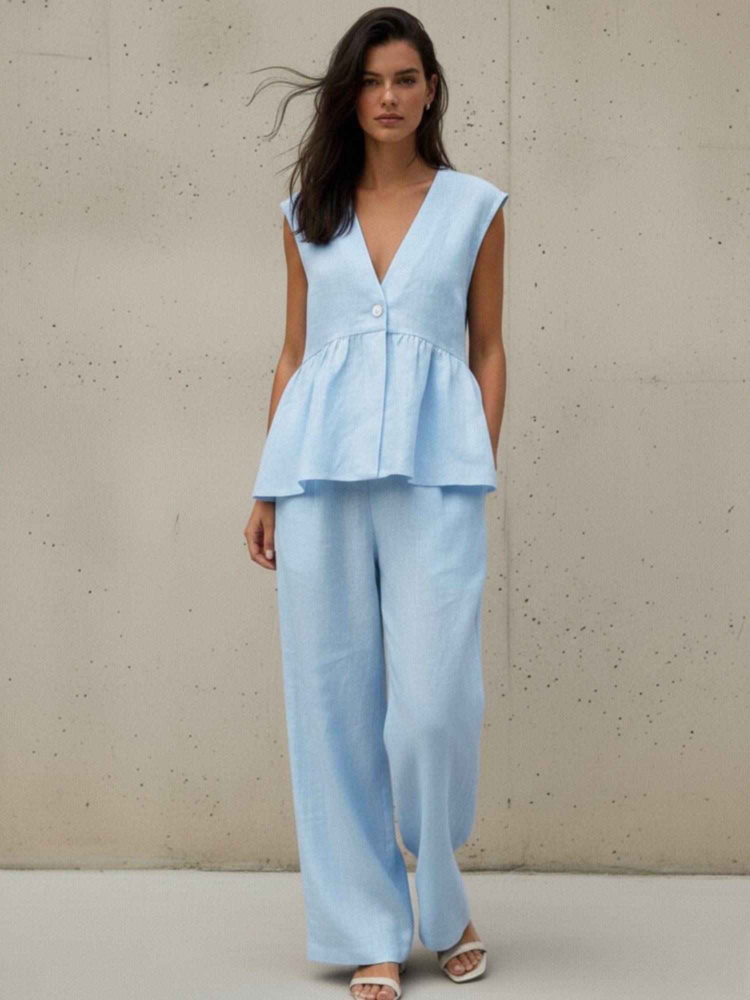 outzidr Blue Sleeveless V Neck Co-Ord Set-picture-26