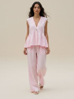 Outzidr - Pink Sleeveless V Neck Co-Ord Set