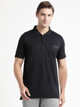 WILDCRAFT - Stripe Jacquard Polo -black