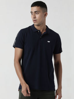 WILDCRAFT - Mens Polo With Tape -navy Blue