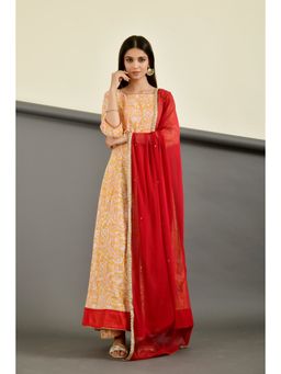 Rangpur - Women Yellow Paisley Anarkali Suit (Set of 2)