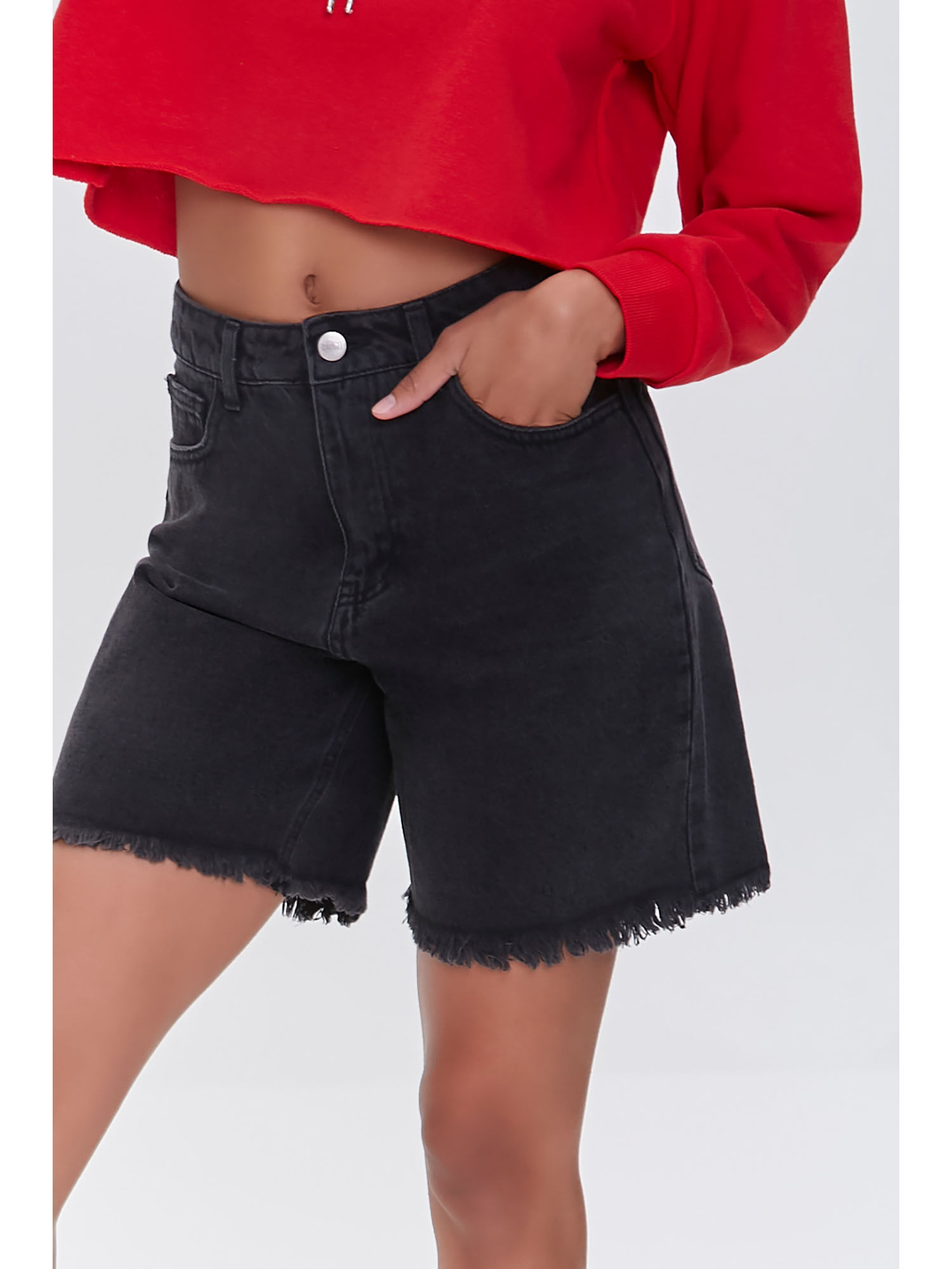 Black Solid Bongo Denim Shorts 