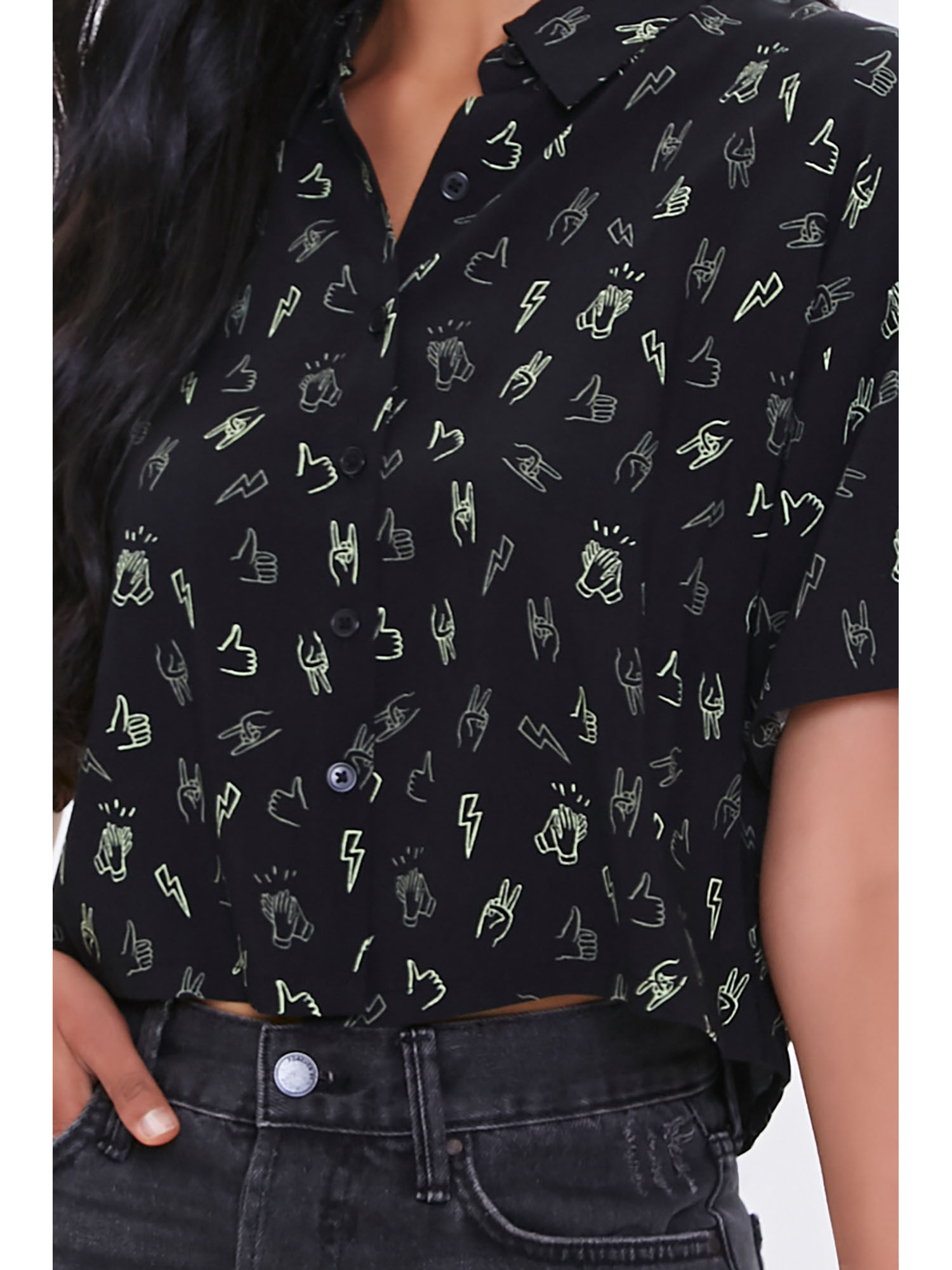 Buy Forever 21 Black Graphic Hand 