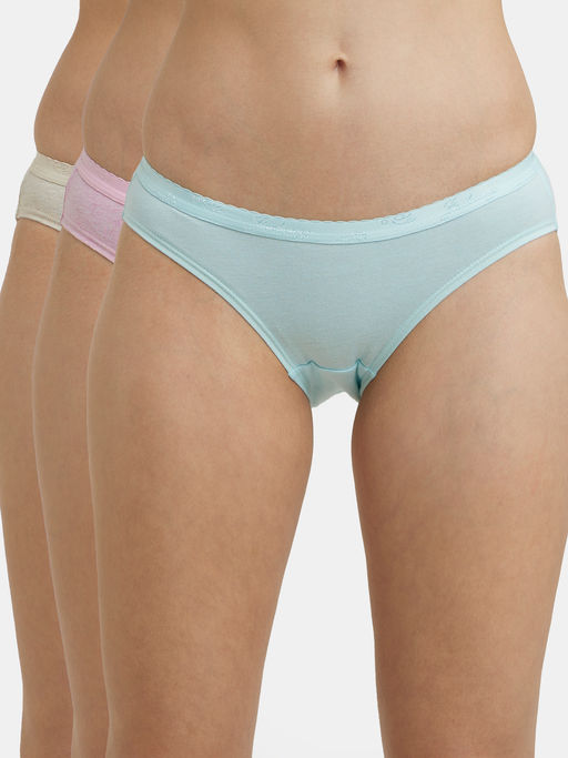 Jockey 1525 Women Medium Coverage Super Combed Cotton Bikini-Light Assorted (Pack of 3)