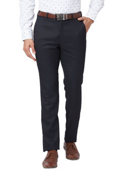 Park Avenue - Super Slim Fit Solid Fancy Navy Blue Formal Trouser