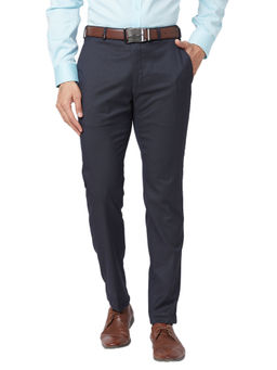 Park Avenue - Super Slim Fit Striped Dark Blue Formal Trouser
