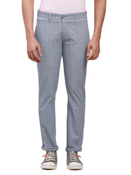 Parx - Straight Fit Solid Medium Blue Casual Trouser