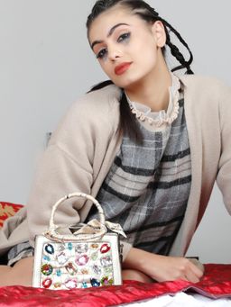 Odette - Cream Embellished Sling And Cross Bags