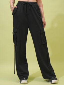 TOKYO TALKIES - Women Solid Straight Fit Black Cargo Pant