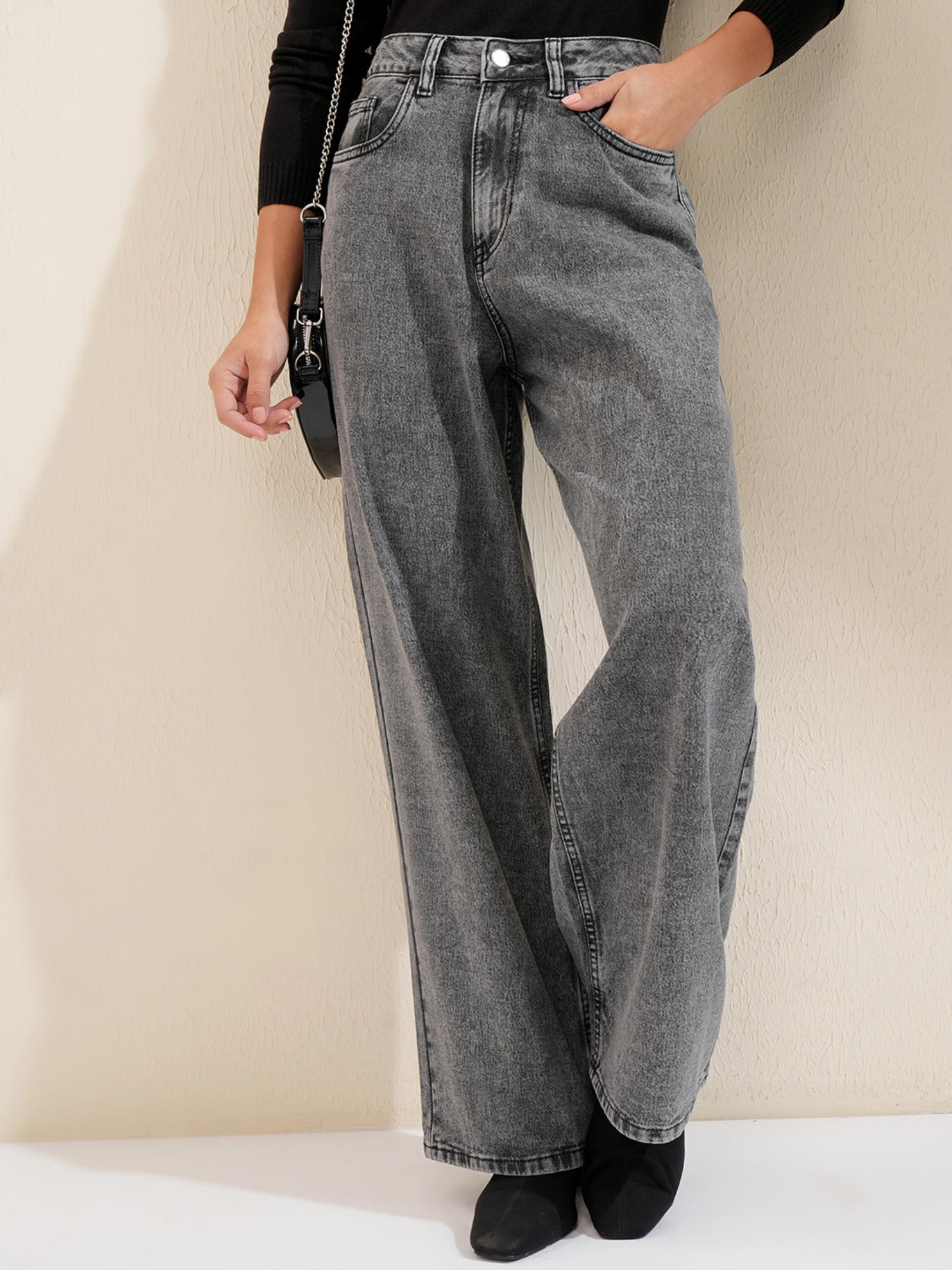 tokyo talkies Women Grey Wide Leg Jeans-picture-16