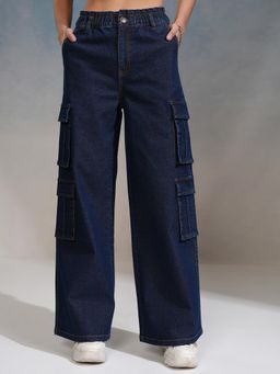 TOKYO TALKIES - Women Blue Straight Fit Cargo Jeans