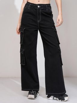 TOKYO TALKIES - Women Black Cargo Stretchable Jeans