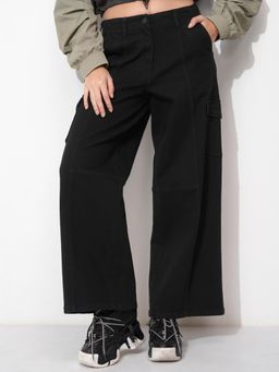 TOKYO TALKIES - Women Black Cargo Stretchable Jeans
