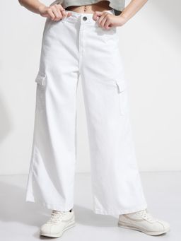 TOKYO TALKIES - Women White Wide Leg High-Rise Jeans