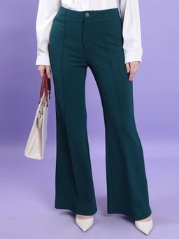 TOKYO TALKIES - Women Teal High Rise Bootcut Formal Trouser