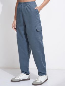 TOKYO TALKIES - Women Blue Mid Rise Mom Fit Cargo Pant