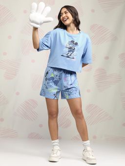 TOKYO TALKIES - Disney Women Blue Mickey Mouse Printed T-Shirt with Short (Set of 2)