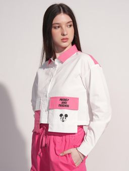 TOKYO TALKIES - Disney Women White Mickey & Friends Printed Boxy Crop Shirt