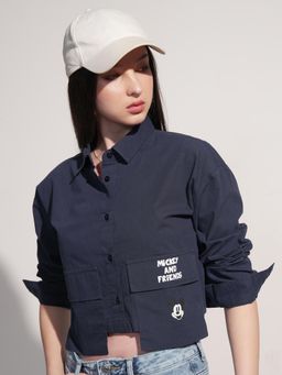 TOKYO TALKIES - Disney Women Navy Mickey & Friends Printed Boxy Crop Shirt