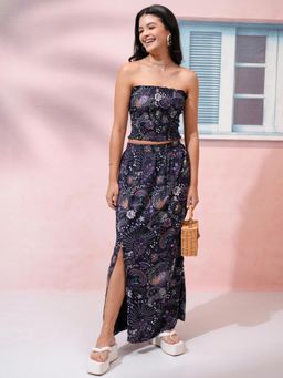 TOKYO TALKIES - Women Navy Tropical Smocked Co-Ord (Set of 2)