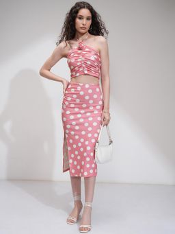 TOKYO TALKIES - Women Pink White Polka Dot Corsage Co-Ord (Set of 2)