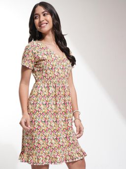 TOKYO TALKIES - Women Multi Fit & Flare V Neck Mini Rib Dress