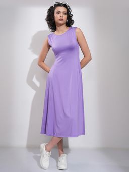 TOKYO TALKIES - Women Lavender Solid Sleeveless Fit & Flare Midi Dress