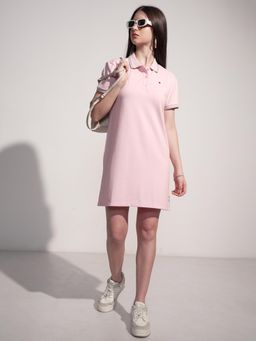 TOKYO TALKIES - Women Pink Solid Polo Collar T-Shirt Mini Dress