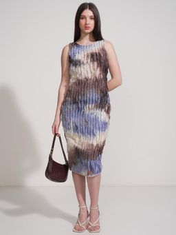 TOKYO TALKIES - Women Purple Brown Sleeveless Frilled Partywear Midi Dress