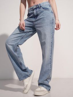 TOKYO TALKIES - Women Blue Text Dad Fit Jeans