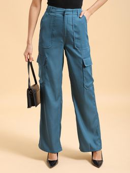 TOKYO TALKIES - Women Teal Straight Leg Blue Cargo Pant
