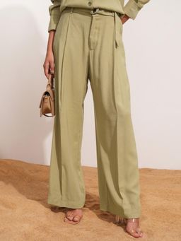 TOKYO TALKIES - Women Beige Solid Straight Fit Formal Trouser