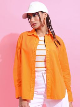 TOKYO TALKIES - Women Solid Oversized Orange Shirt