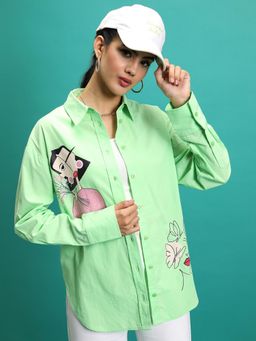 TOKYO TALKIES - Women Green Oversized Shirt