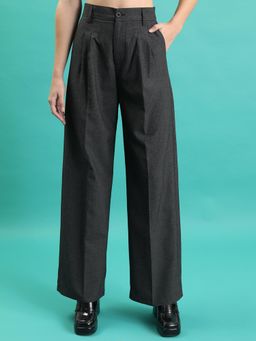 TOKYO TALKIES - Women Charcoal Full Length Flared Casual Trouser