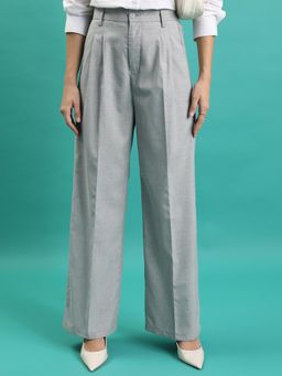 TOKYO TALKIES - Women Light Grey Full Length Regular Fit Formal Trouser