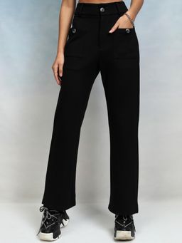 TOKYO TALKIES - Women Black Solid Straight Casual Trouser