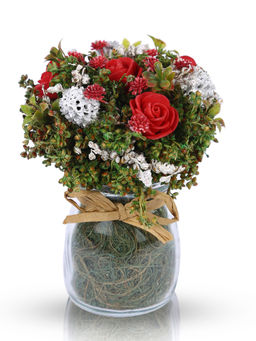 HomeTown - Aura Pe Flower with Glass Base Floral Arrangements in Red Colour By Living Essence