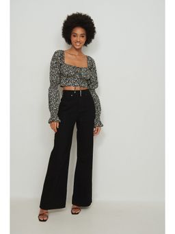 NA-KD - Cropped Ls Cotton Blouse-caviar Black