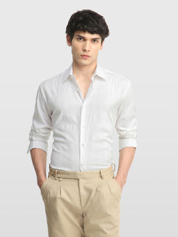 Arrow Newyork - White Self Design Polyester Slim Fit Shirt