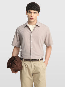 Arrow Newyork - Beige Self Design Polyester Relaxed Fit Shirt