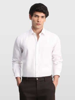 Arrow Newyork - White Self Design Cotton Slim Fit Shirt