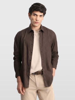 Arrow Newyork - Brown Self Design Cotton Slim Fit Shirt